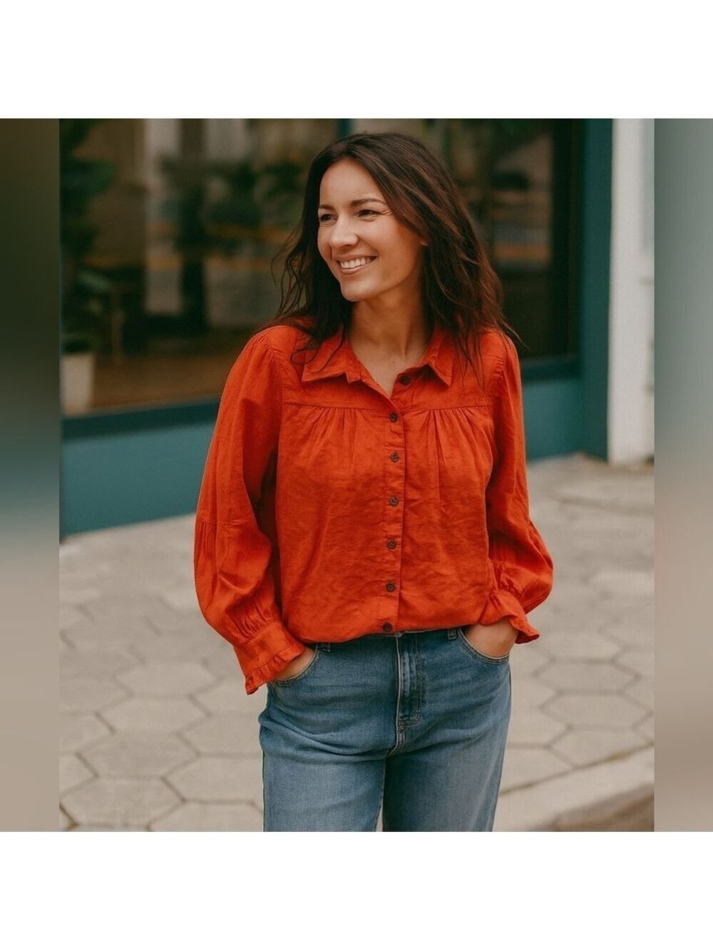 FP Long Sleeve Boho Embroidered Button Down Blouse